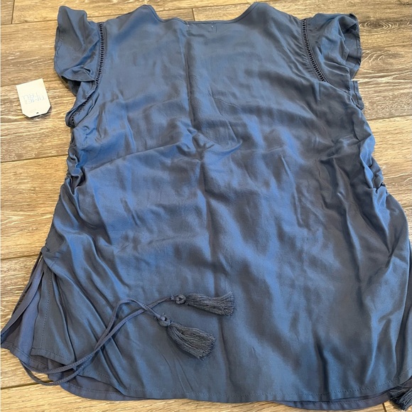 Blue Ruffle Scrunch Side Tie Tank Blouse Top - Picture 4 of 5